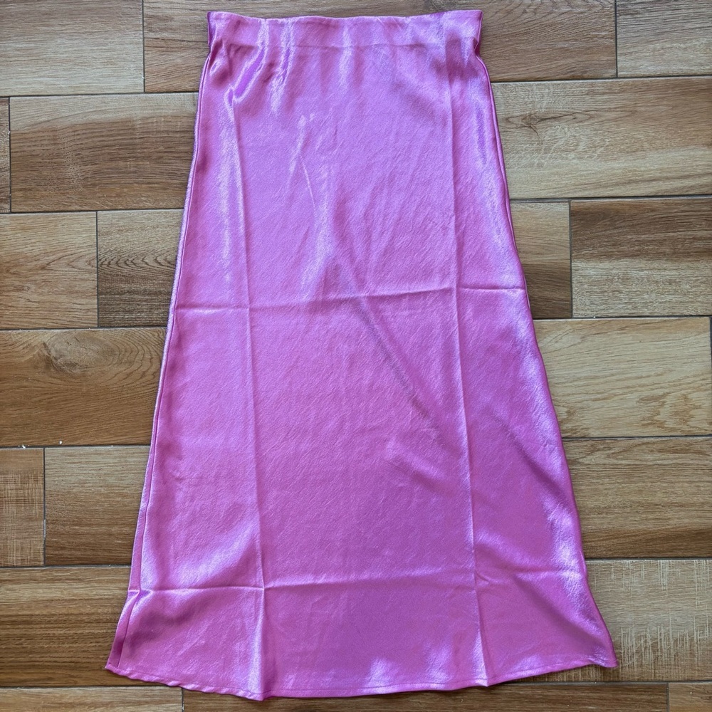 Pink Satin Midi Skirt